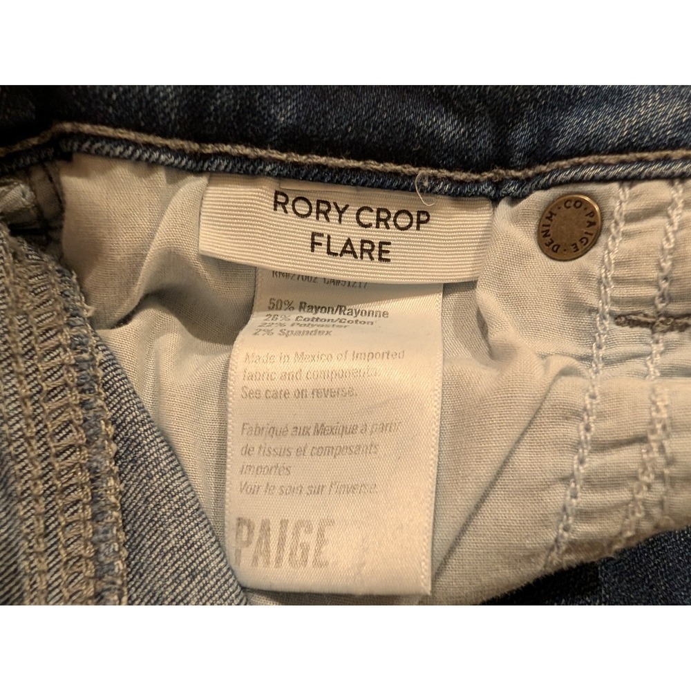 PAIGE Rory Crop Flare Jeans Medium Wash Raw Hem Size 27 - Picture 8 of 14